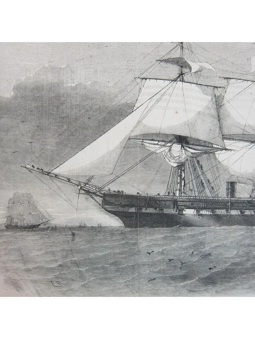 Antique 1856 Print The United States Steam Frigate Merrimack Naval Ship Seascape